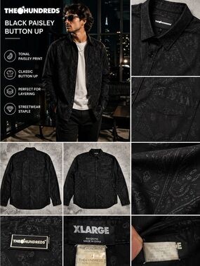 The Hundreds Black Paisley Long Sleeve Button Up Shirt Streetwear Mens
